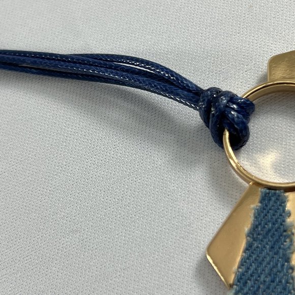 C1946 Corded Pendant Necklace Metal Denim Blue Gold Tone 31-34" Tunic Length - Picture 5 of 7